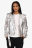Balmain Silver Metallic Leather Biker Jacket Size 38