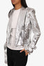 Balmain Silver Metallic Leather Biker Jacket Size 38