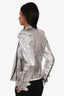 Balmain Silver Metallic Leather Biker Jacket Size 38
