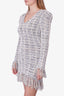 Balmain White/Grey Tweed V-Neck Dress with Fringes