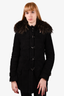 Barbara Bui Black Suede Shearling Lined Peacoat with Fur Collar Size 38