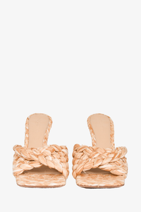 Bottega Veneta Beige Raffia Heeled Sandals Size 38.5