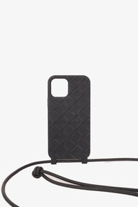 Bottega Veneta Black Intrecciato iPhone 14 Phone Case With Strap