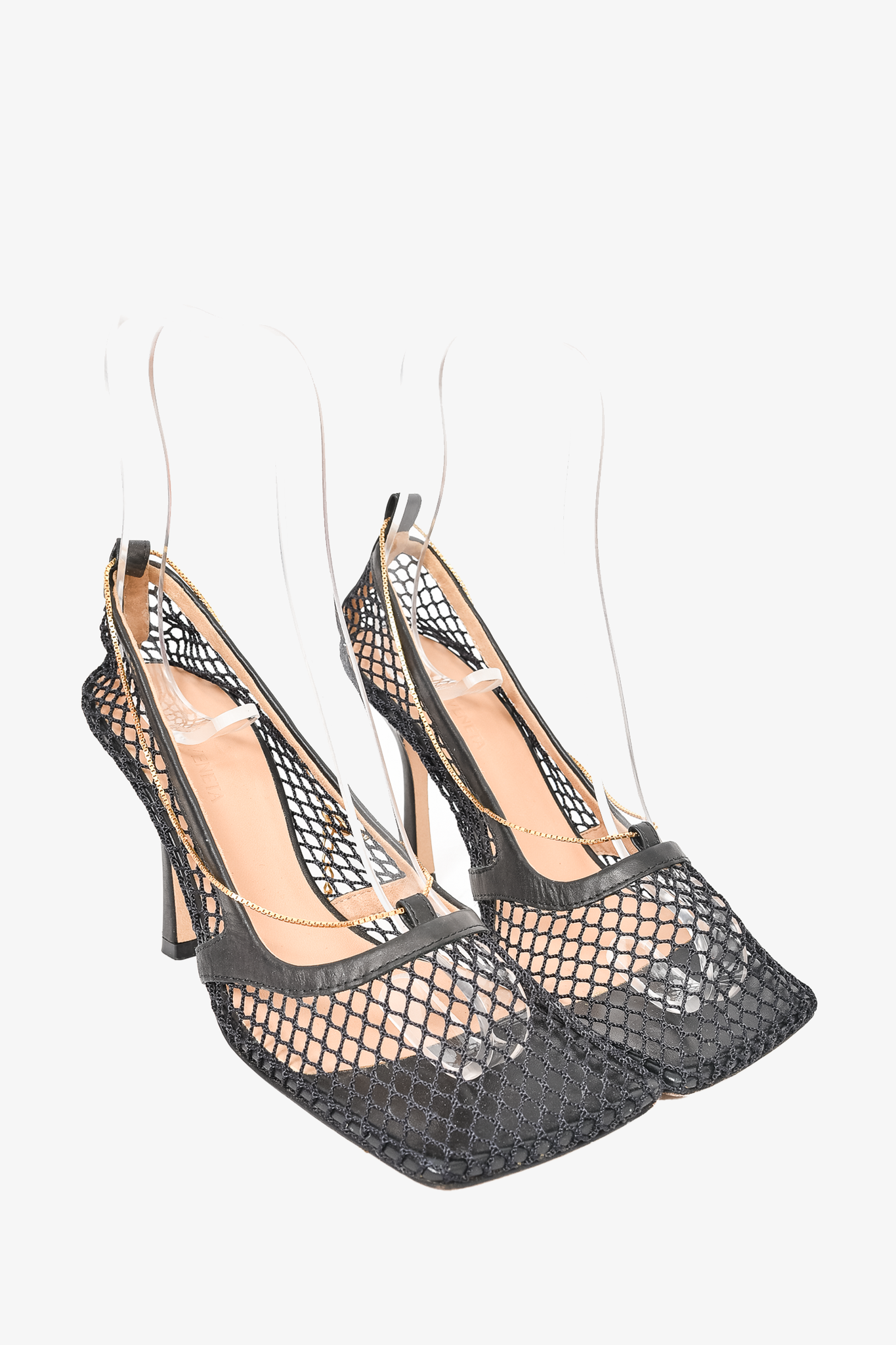 Bottega Veneta Black Net 'Stretch' Strappy Heels Size 36.5