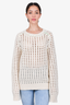 Bottega Veneta Cream Wool Open Knit Sweater with Green Stitching Size M