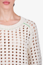 Bottega Veneta Cream Wool Open Knit Sweater with Green Stitching Size M