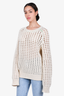 Bottega Veneta Cream Wool Open Knit Sweater with Green Stitching Size M