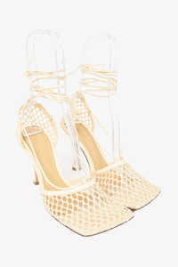 Bottega Veneta Cream 'Stretch' Lace Up Heeled Sandals sz 39