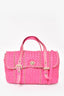 Bottega Veneta Hot Pink Distressed Intrecciato Leather Satchel with Strap