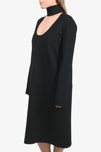 Bottega Veneta Pre-Fall 2019 Black Mockneck Cut-Out Midi Dress Size 44