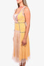 Bottega Veneta Yellow/Pink Lace Overlay Sleeveless Maxi Dress sz 38