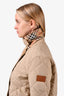 Burberry Beige/Brown Quilted Corduroy Collar Zip-Up Jacket Size M