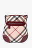 Burberry Beige Check Messenger Bag with Burgundy Patent Leather Trim