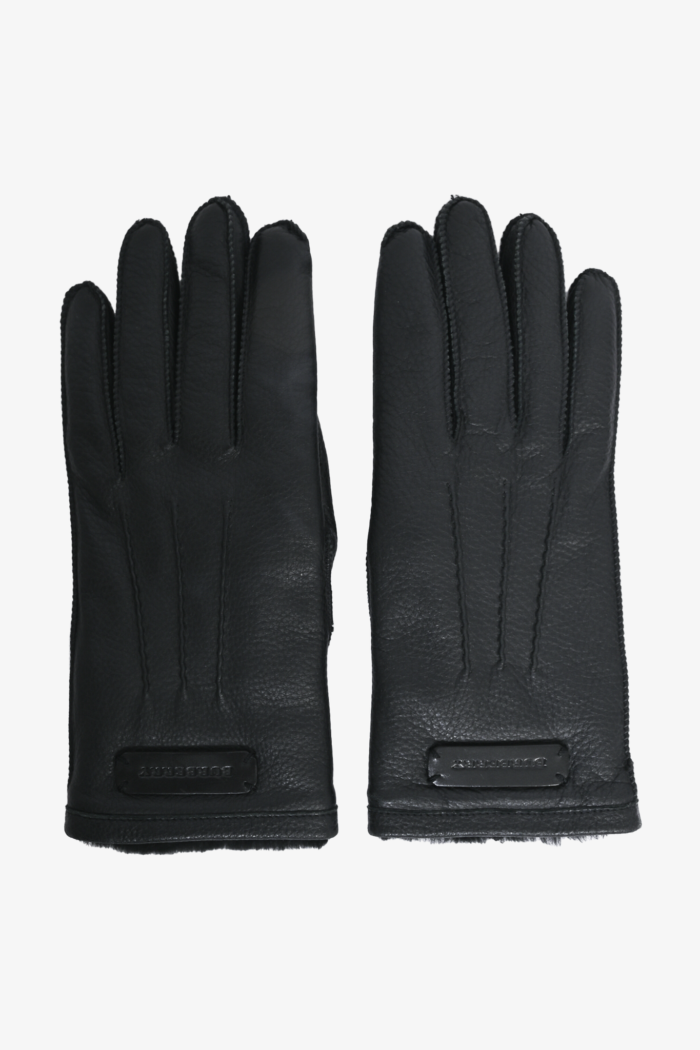 Burberry Black Deer Leather Rabbit Fur Gloves