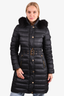 Burberry Black Down Belted Puffer Jacket with Fur Hood Size S