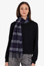 Burberry Blue Check Cashmere Frindge-Edge Scarf