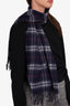 Burberry Blue Check Cashmere Frindge-Edge Scarf