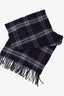 Burberry Blue Check Cashmere Frindge-Edge Scarf