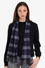 Burberry Blue Check Cashmere Frindge-Edge Scarf
