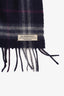 Burberry Blue Check Cashmere Frindge-Edge Scarf