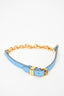 Burberry Blue Leather/Gold Toned Double Wrap Bracelet