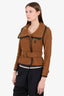 Burberry Brit Brown Wool Double Breasted Leather Trim Belted Jacket Size 2