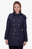 Burberry Brit Navy Blue Down Puffer Coat with Belt Size XS