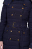Burberry Brit Navy Blue Down Puffer Coat with Belt Size XS