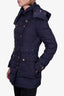 Burberry Brit Navy Blue Down Puffer Coat with Belt Size XS