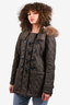 Burberry Brit Olive Green Quilted Peacoat with Fur Trim Size S