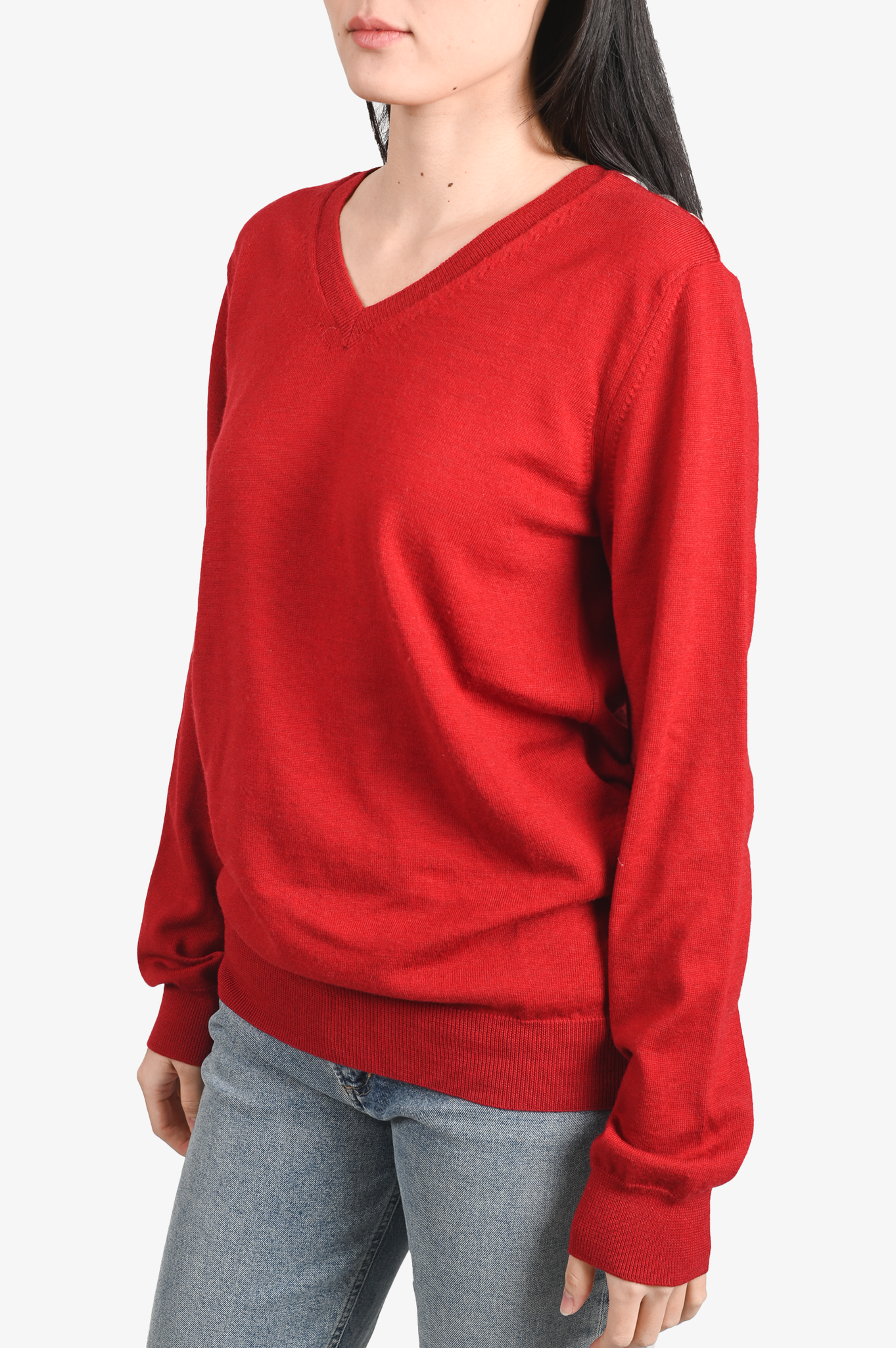 Burberry Brit Red Merino Wool V-Neck Sweater Size S