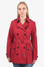 Burberry Brit Red Short Belted Trench Coat Size 6