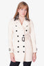 Burberry Cream Short Trench Coat with Detachable Calf Hair Collar Size 2