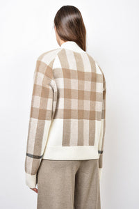 Burberry Cream/Beige Check Wool/Cashmere Knit 'Demmi' Zip-Up Sweater sz L w/ Tags