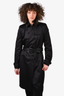 Burberry London Black Belted Trench Coat with Patent Trim Size 8 US
