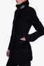 Burberry London Black Virgin Wool/Cashmere Coat with Leather Closure Details Size 0