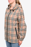Burberry London Brown Check Nylon Zip-Up Windbreaker Hooded Jacket Size 6 US