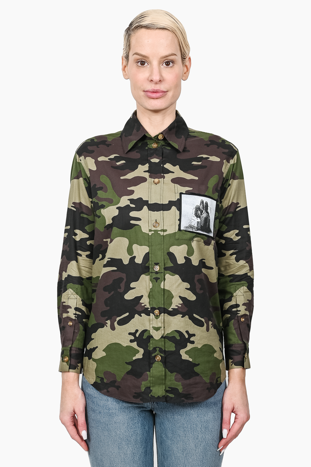Burberry London Green Camouflage ButtonUp Shirt with Photo Size 2 US