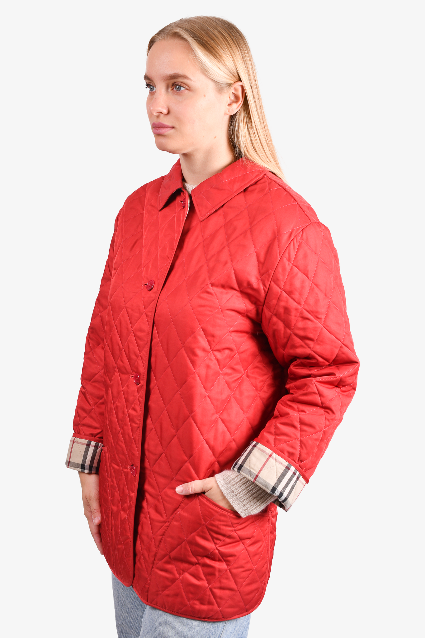 Burberry London Red Quilted Jacket Est. Size S M