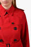 Burberry London Red Single Breasted Trench Coat Size 6