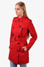 Burberry London Red Single Breasted Trench Coat Size 6
