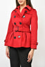 Burberry London Red Wool/Cashmere Short Belted Coat with Ruffle Hem Size 0
