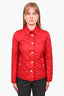 Burberry Red Quilted Collared Buttoned Jacket Size XS