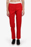 Burberry Red Wool Wide Leg Trousers Size 4