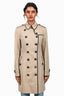 Burberry Tan Leather Trimmed Double Breasted Trench Coat Size 6