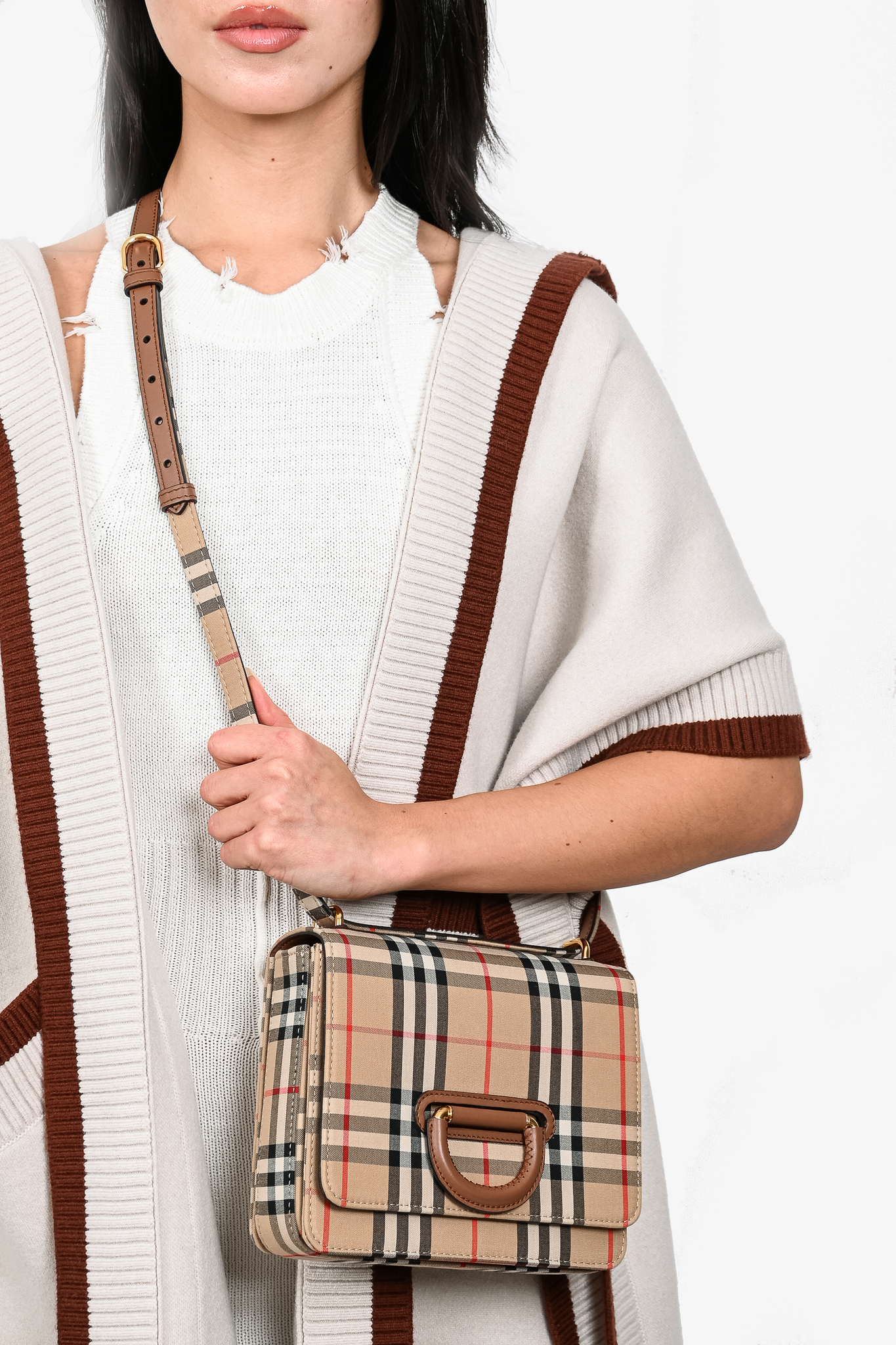 Small vintage check and leather online crossbody bag