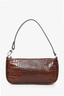 By Far Brown Leather Croc Embossed Shoulder Bag