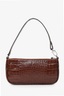 By Far Brown Leather Croc Embossed Shoulder Bag