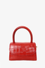 By Far Red Croc Embossed Leather Mini Top Handle Bag with Strap