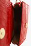 By Far Red Croc Embossed Leather Mini Top Handle Bag with Strap